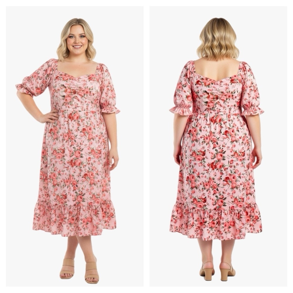 Shein Plus Size 2X Pink Floral Midi Dress
